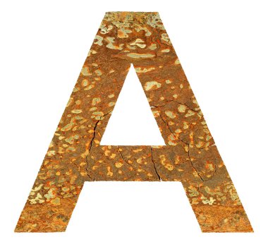 Çatlak paslı kaba harf beyaz arkaplanda izole edildi.