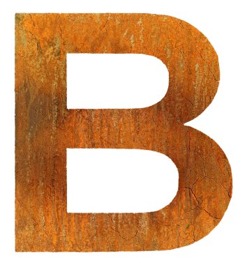 Çatlak paslı kaba harf beyaz arkaplanda izole edildi.