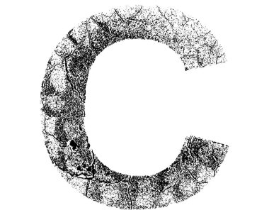 Çatlamış yüzey dokusuna sahip dekoratif harf beyaz arkaplanda izole edildi.