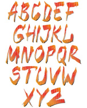 Çatlak ve yarı şeffaf gölgeli dekoratif alfabe.