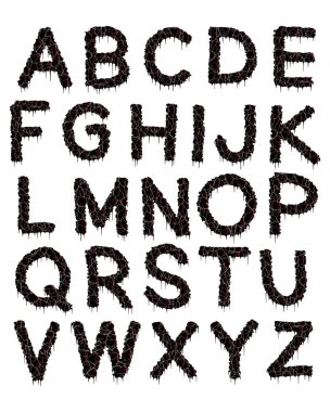 Kırık siyah alfabe ve kırmızı gölgeler.