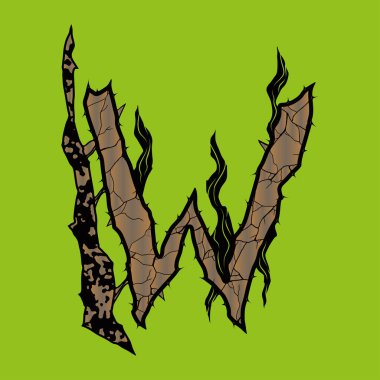 Yeşil arka planda dikenleri olan çatlak bir mektup..