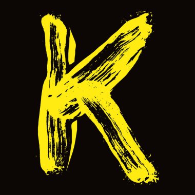 Siyah arkaplanda elle çizilmiş sarı harf. Vektör harfleri..