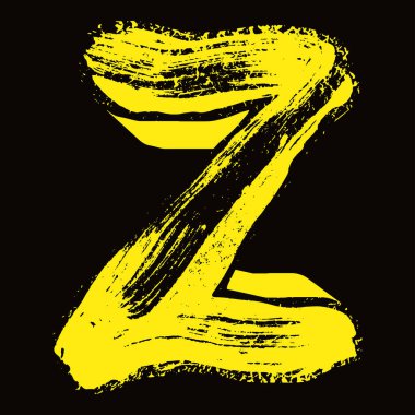 Siyah arkaplanda elle çizilmiş sarı harf. Vektör harfleri..