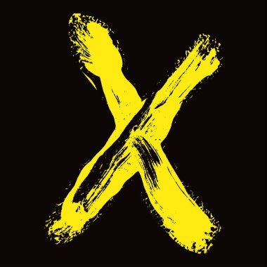 Siyah arkaplanda elle çizilmiş sarı harf. Vektör harfleri..