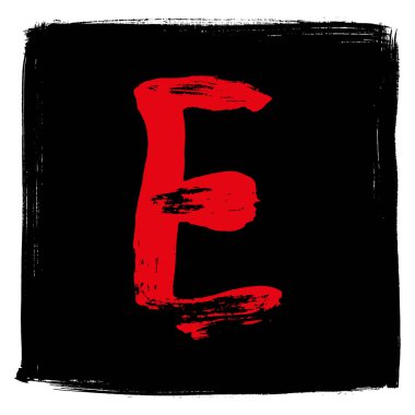 Siyah arkaplanda elle çizilmiş kırmızı harf. Vektör harfleri..