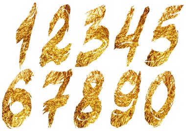 Beyaz arkaplanda altın folyo arap rakamları düzenlenmiş.