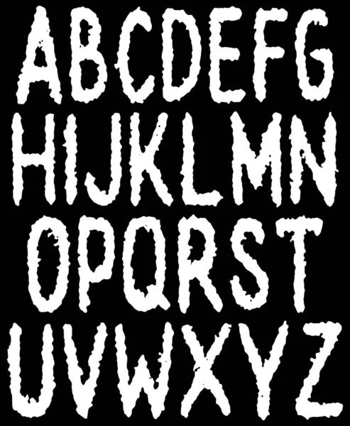 Grunge Vector Alfabeto Letras Blancas Sobre Fondo Negro Fuente Art — Vector de stock