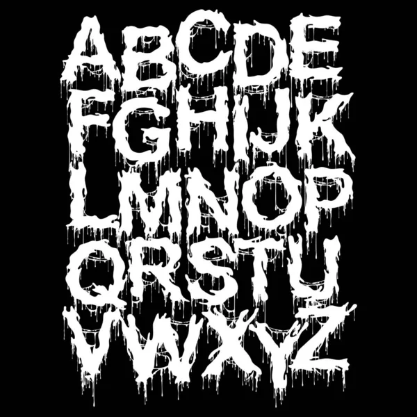 Schrift Stil Der Metallmusik Drippy Alphabet Auf Schwarzem Hintergrund — Stockvektor