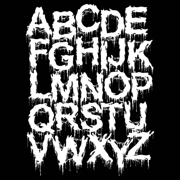 Polices Style Musique Métal Alphabet Goutte Goutte Sur Fond Noir — Image vectorielle