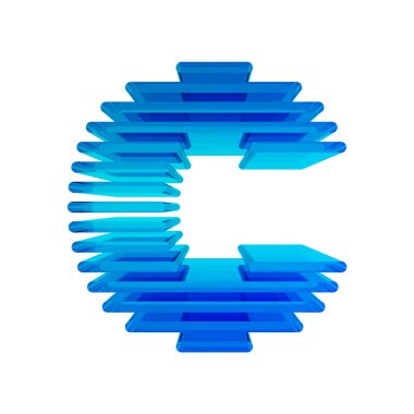 Cam çubuklar harfi. İşkembe biçimi 3D resimlendirme.