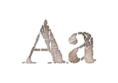 Kum harfleri. Grunge yazı tipi. Büyük ve küçük harfler beyaz arka planda izole edilmiş..