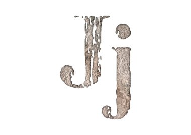 Kum harfleri. Grunge yazı tipi. Büyük ve küçük harfler beyaz arka planda izole edilmiş..