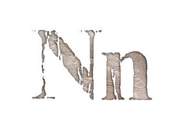 Kum harfleri. Grunge yazı tipi. Büyük ve küçük harfler beyaz arka planda izole edilmiş..