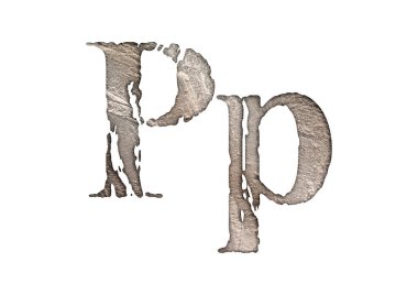 Kum harfleri. Grunge yazı tipi. Büyük ve küçük harfler beyaz arka planda izole edilmiş..