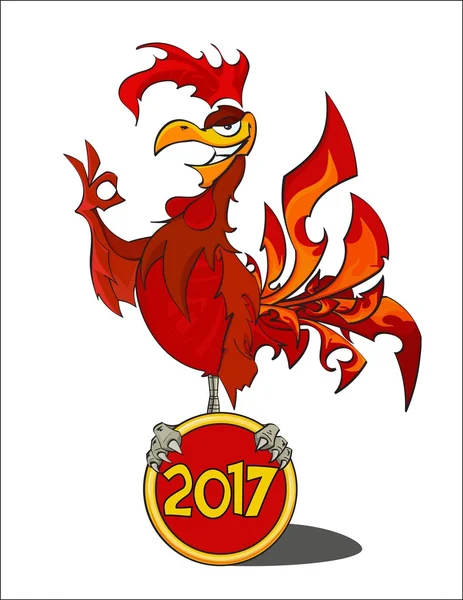 Hand drawn Red Fiery Rooster. The symbol of the Chinese New Year 2017 — Stock Vector