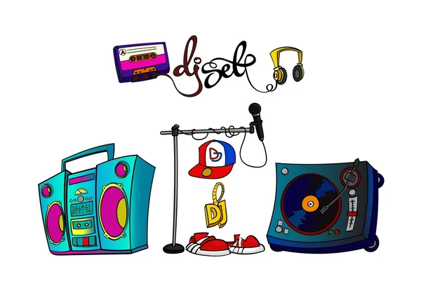 Juego de música DJ dibujado a mano — Vector de stock