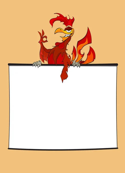 Coq rouge ardent avec des points de signe d'accord au panneau d'information — Image vectorielle