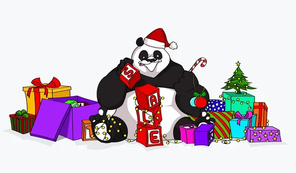 Jul försäljning Panda med block — Stock vektor