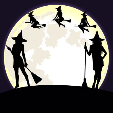 Halloween background with witches and moon. clipart
