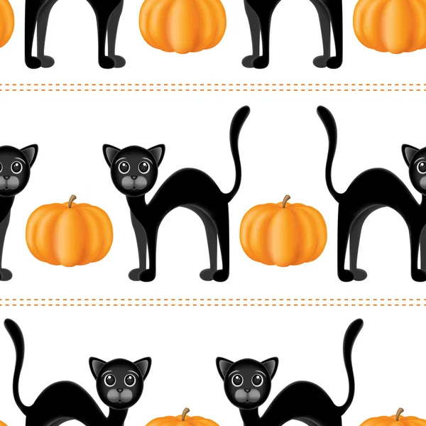 Bezešvý vzor černá kočka na bílém pozadí. Vektorová ilustrace pro návrh. Postava na Halloween. — Stockový vektor