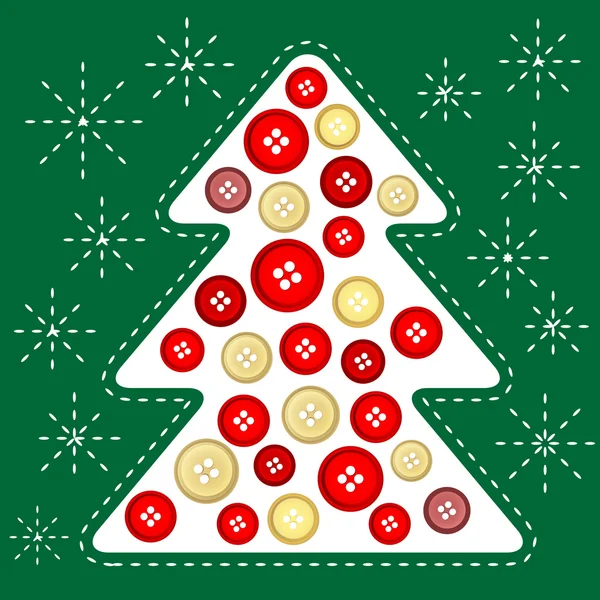 Vektör Noel ağacı. Eller tarafından yapılan stil. Keçe ağacına dikilen düğmeler. Tebrik kartları, Noel tebrik için tasarım.
