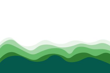 Katmanlı yeşil dalgalar, alttan alta, üstten aydınlığa temiz beyaz arkaplanda sıralanmış. Taze ve modern soyut tasarım, eko-projeler için uygun dijital düzenler.