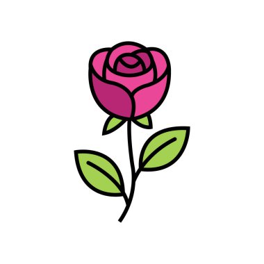 Pink rose blossoms gracefully atop a dark stem with verdant leaves, showcasing the flower's elegance, simplicity, and timeless appeal on white background.