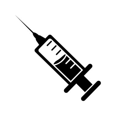 Medical syringe with needle points upwards and shows a fill line in solid black against a transparent background, suitable for a variety of applications.