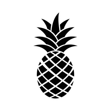A simple pineapple drawing is presented in solid black. The pineapple showcases a geometric pattern with straight crossing lines. It has a transparent background for versatile application.