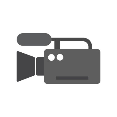 Isolated on a white backdrop, this vector icon shows a dark gray, simplified camcorder. It features rounded edges, a rectangular body, and two small circular elements.