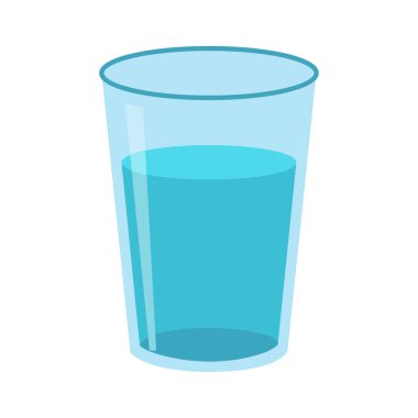 A clear glass cup filled with refreshing blue liquid, isolated on a plain white background. The glass is cylindrical and the blue liquid is about halfway full.