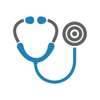 An examination tool in blue and grey colors showing the details of the stethoscope is presented against a pure white background.