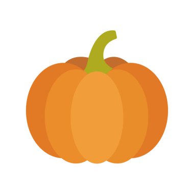 Flat vector illustration showcases an orange pumpkin with a green stem, suitable for seasonal themes, isolated against a clean white background.