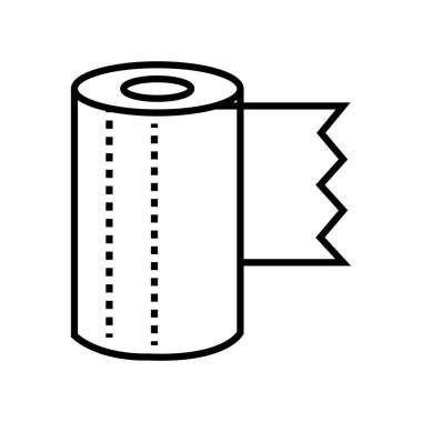 Minimalist toilet paper roll presents a simple black outline and perforated sheet with zigzag edge on a clean white background.