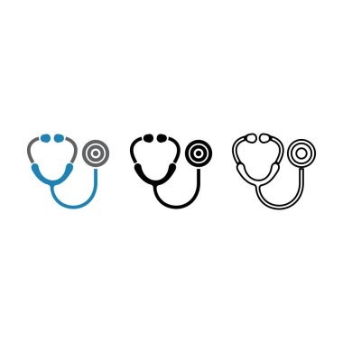 Three stethoscope icons display medicine and healthcare. The stethoscopes are in different styles showing medical equipment on the white background vector.