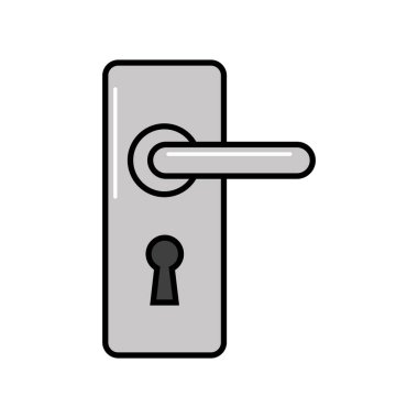 The simple vector image features a gray-tone door handle and a keyhole with black outlines, making it stand out against the white background.