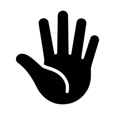 Minimalist bir siyah el ikonu, parmaklar evrensel bir jest içinde duruyor, selamlıyor ya da iletişim kuruyor. Uyarılar için ideal.