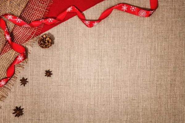 Χριστούγεννα διακόσμηση φόντο πάνω από λινό ύφασμα. — Φωτογραφία Αρχείου