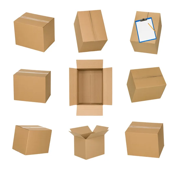 Kartonnen dozen set geïsoleerd op witte achtergrond. — Stockfoto