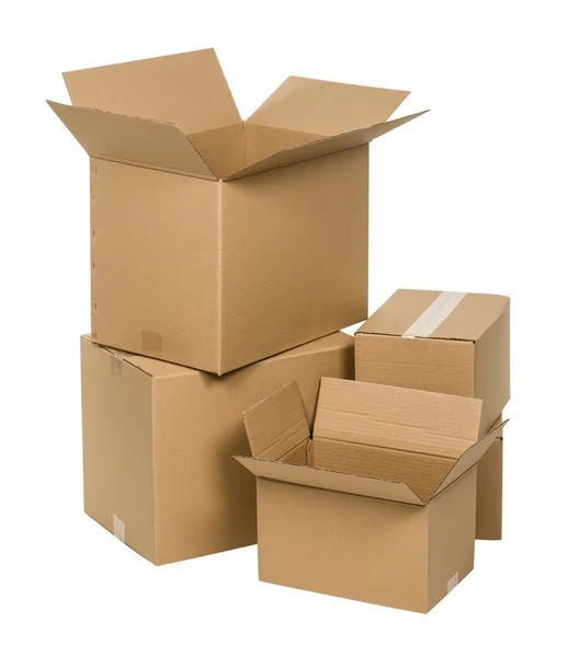 Brown cardboard box set isolated on white — Stock Photo, Image