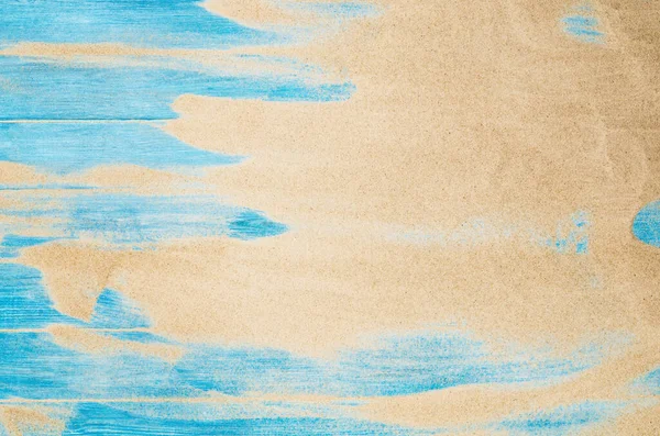 Pozadí pláže. Horní pohled na plážový písek na dřevěných prknech — Stock fotografie