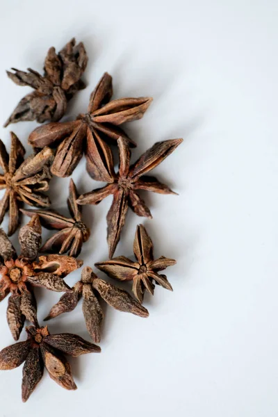 Kurumuş yıldız anasonunun yakın plan görüntüsü beyaz arkaplanda izole edildi