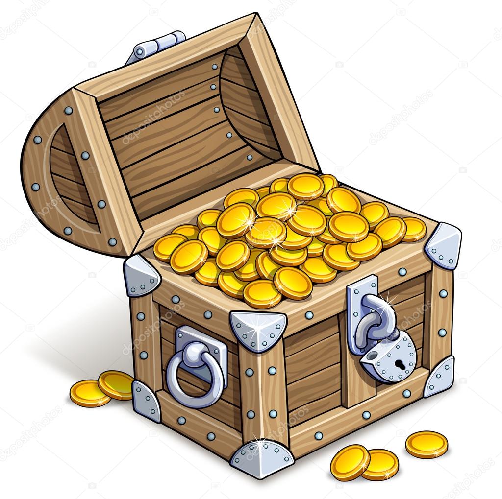 Old chest of gold coins