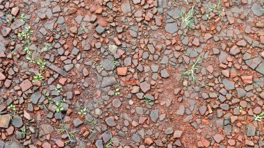 Evin terasına atılan kil kiremitler yol olarak kullanılıyor. arkaplan ve doku