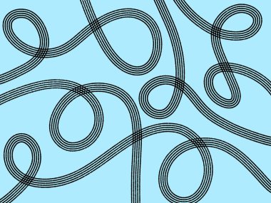 Mavi arkaplanda soyut Siyah Döngü Çizgileri Kusursuz Desen