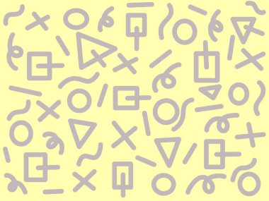 Sarı Pastel Arkaplanda Memphis Biçimli Soyut Geometrik Desensiz Desen