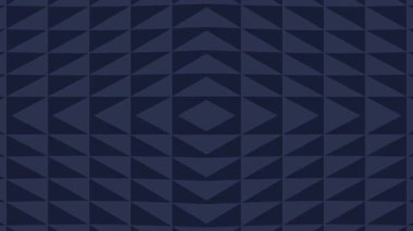 Değişen Üçgen ve Elmas Örnekleri ile simetrik Donanma Mavi Geometrik Arkaplan karmaşık ve minimalist bir soyut hareket grafiği, düzgün bir elmas deseni oluşturmak için kayan ve genişleyen lacivert üçgen örgüsü içerir.