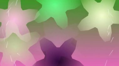 Parlayan Geometrik Şekiller ve Animasyon Işığı ile soyut Gradyan Arkaplanı, değişen yeşil ve pembe gradyan, katmanlı yıldız benzeri geometrik desenler ve modern dijital dijital efektler için dinamik parlayan ışık efektlerini içeren Vibrant hareketini patlatır