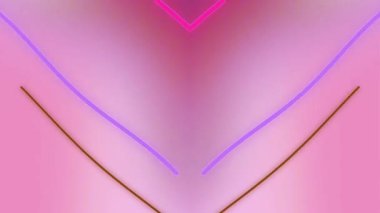 Pembe ve mor neon çizgilerden oluşan pürüzsüz bir 4k animasyon yumuşak bir rüya pastel gradyan üzerinde simetrik V şekilleri oluşturur..